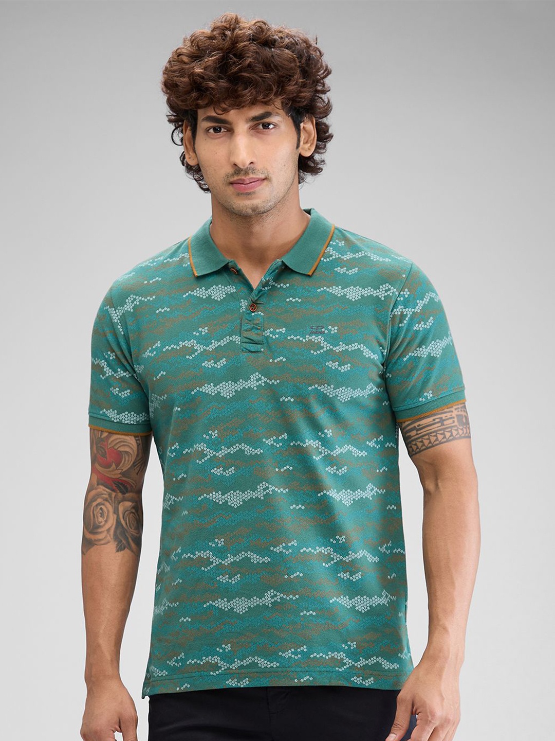 

ColorPlus Men Printed Polo Collar Pockets T-shirt, Green