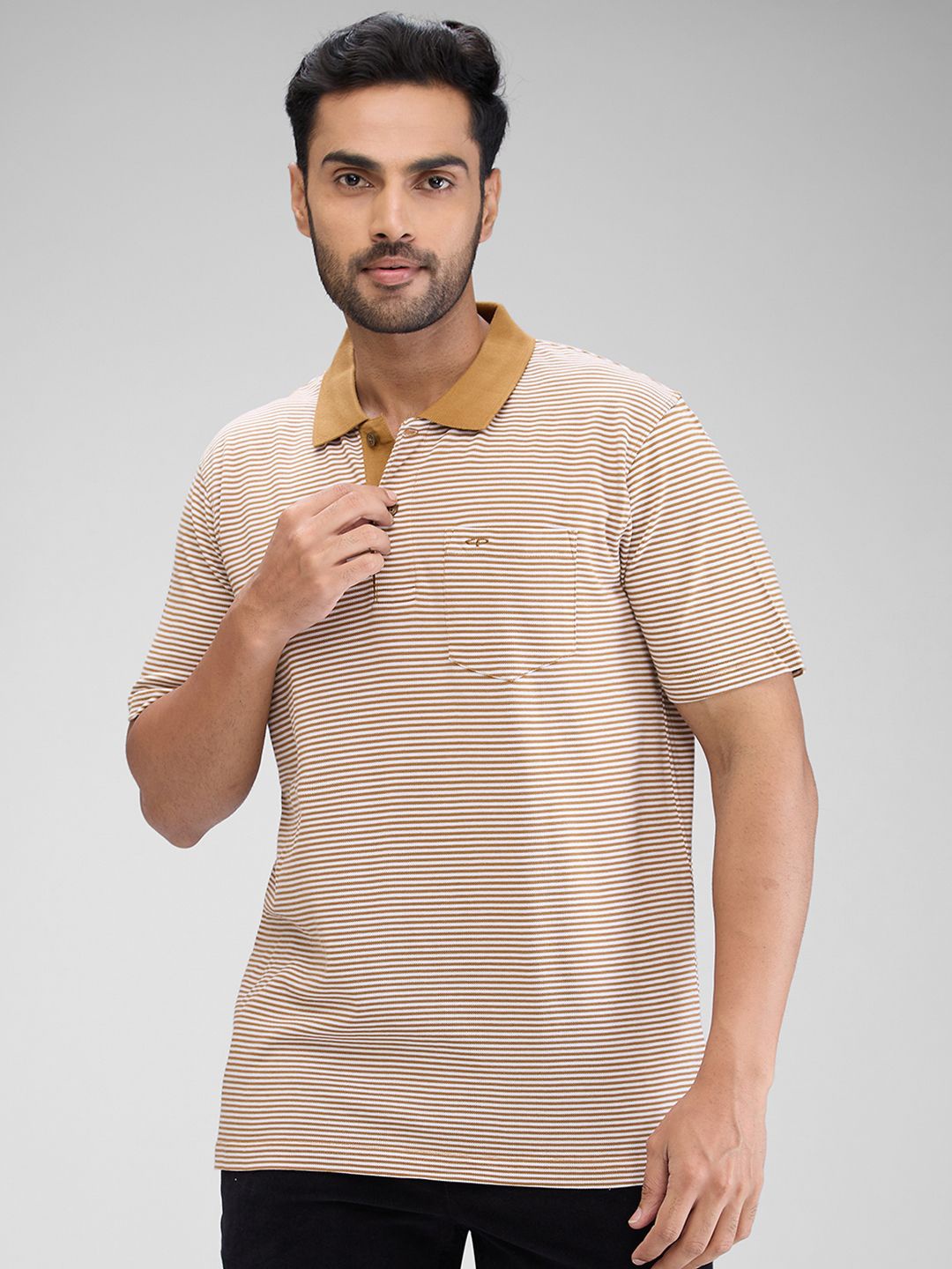 

ColorPlus Men Polo Collar Pockets T-shirt, Brown