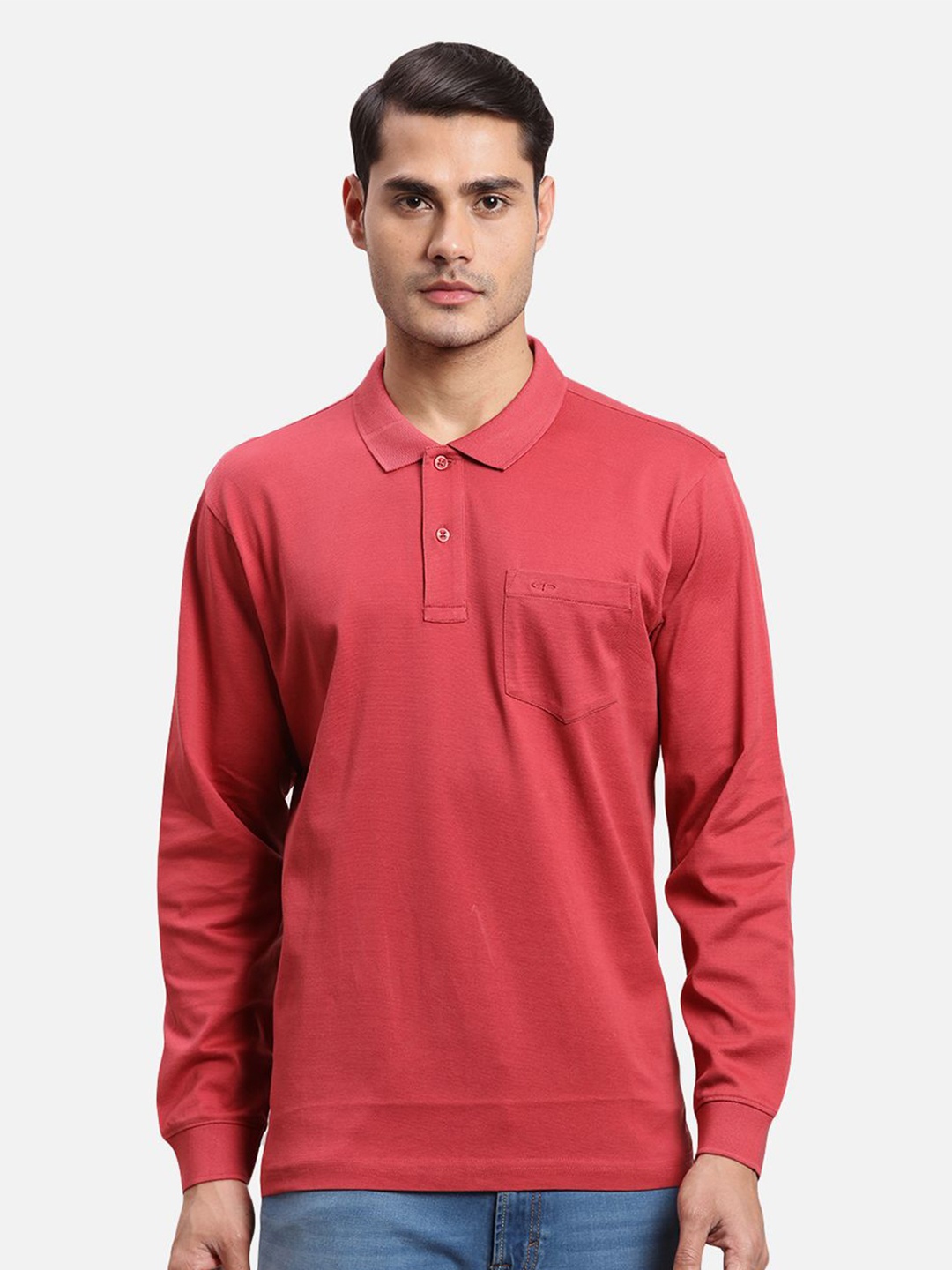 ColorPlus Men Polo Collar Pockets T-shirt, Red