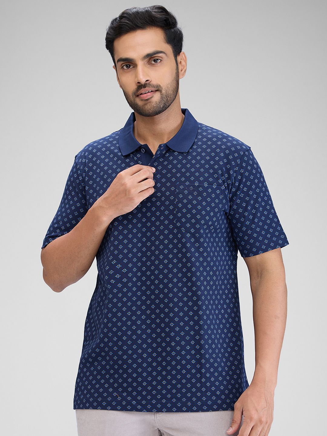 

ColorPlus Men Printed Polo Collar Pockets T-shirt, Blue
