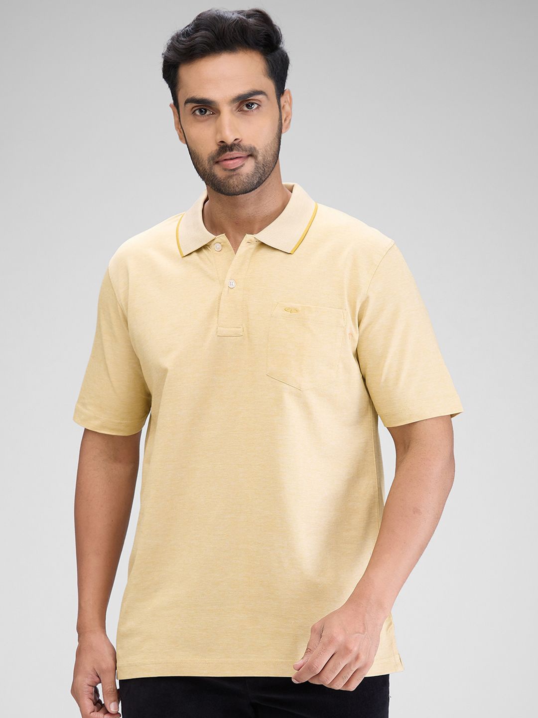 ColorPlus Men Polo Collar Pockets T-shirt, Yellow