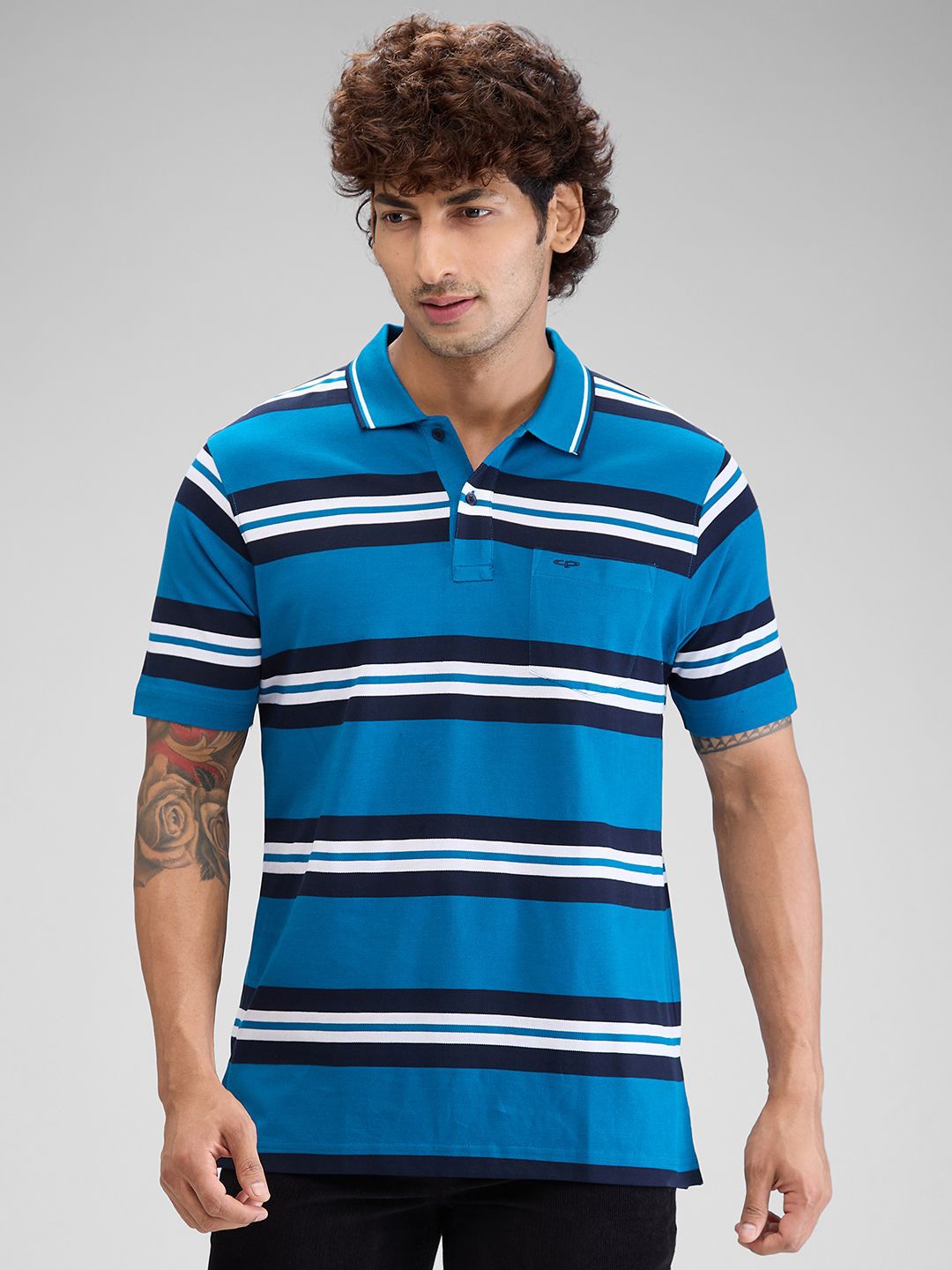 

ColorPlus Men Striped Polo Collar Pockets T-shirt, Blue