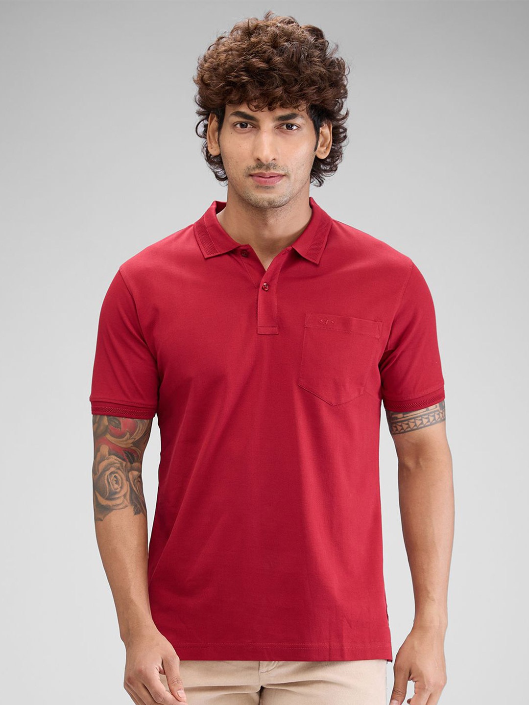 

ColorPlus Men Polo Collar Pockets T-shirt, Maroon