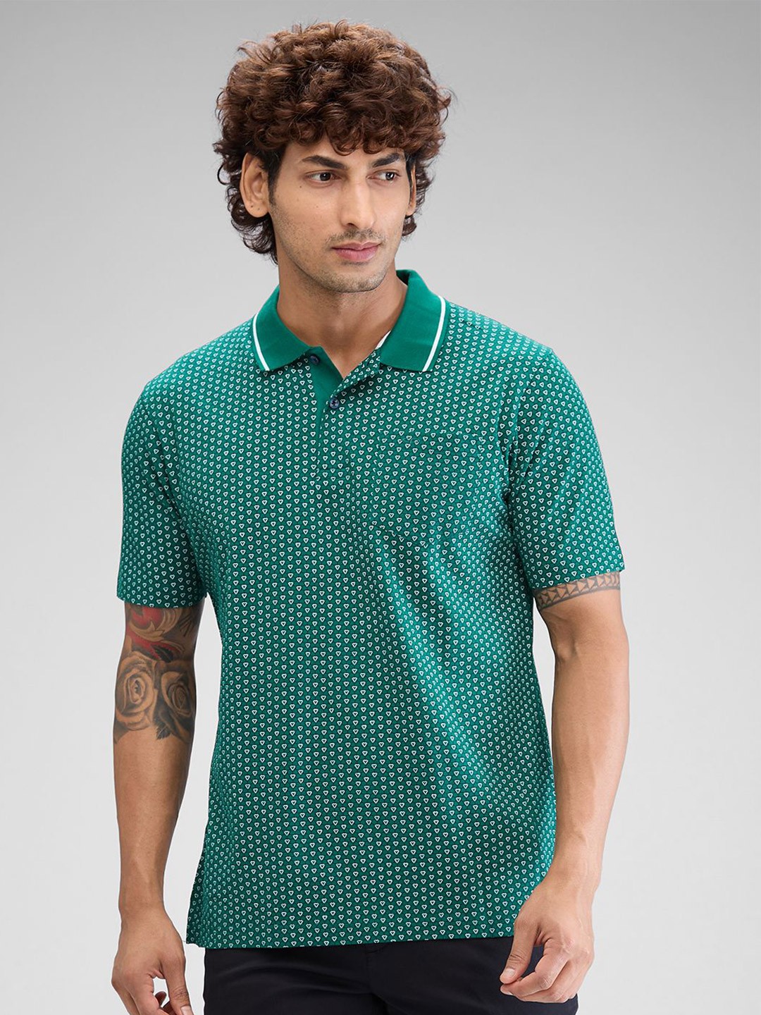 

ColorPlus Men Printed Polo Collar Pockets T-shirt, Green