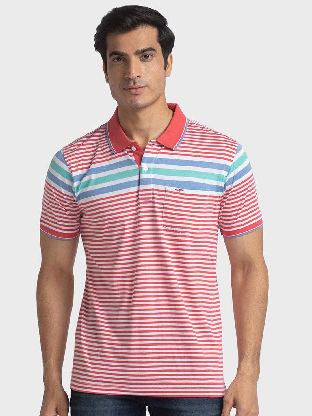 

ColorPlus Men Striped Polo Collar Pockets T-shirt, Red