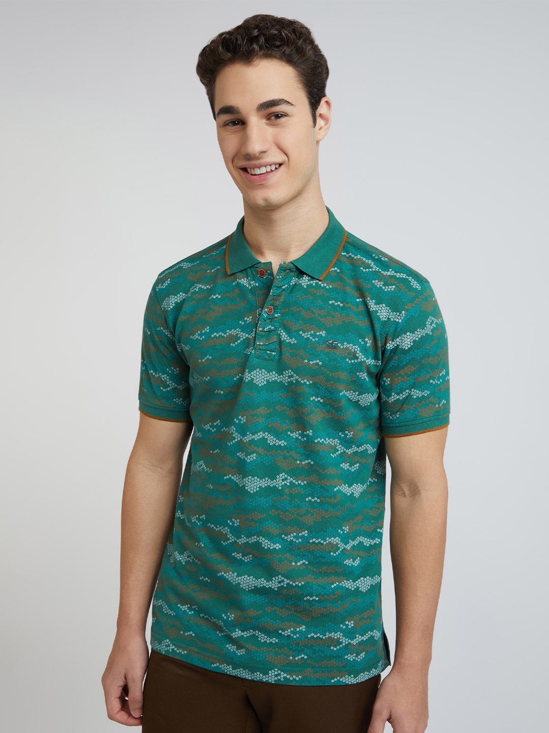 

ColorPlus Men Printed Polo Collar Pockets T-shirt, Green