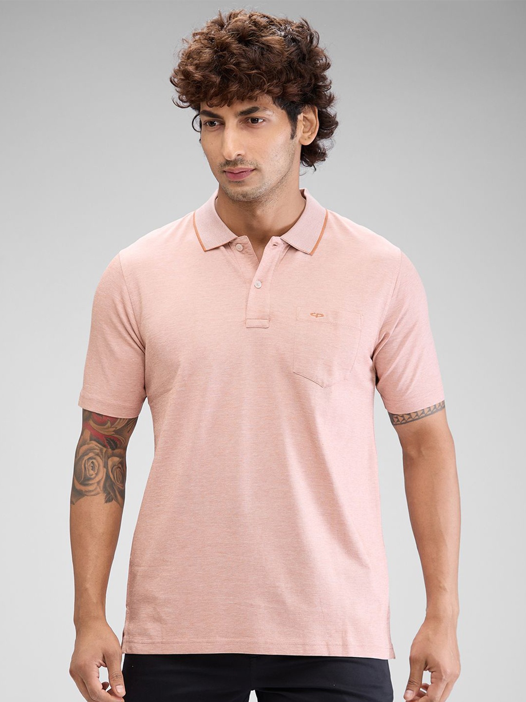 ColorPlus Men Polo Collar Pockets T-shirt, Orange