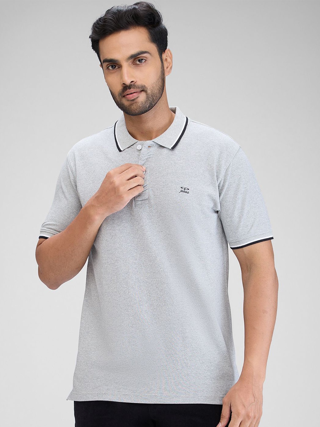 

ColorPlus Men Polo Collar Applique T-shirt, Grey