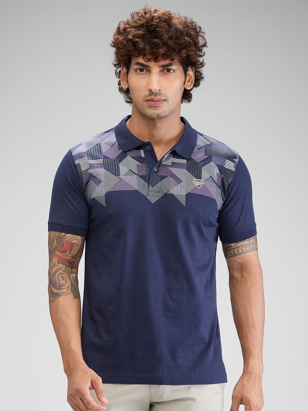 

ColorPlus Men Printed Polo Collar Pockets T-shirt, Blue