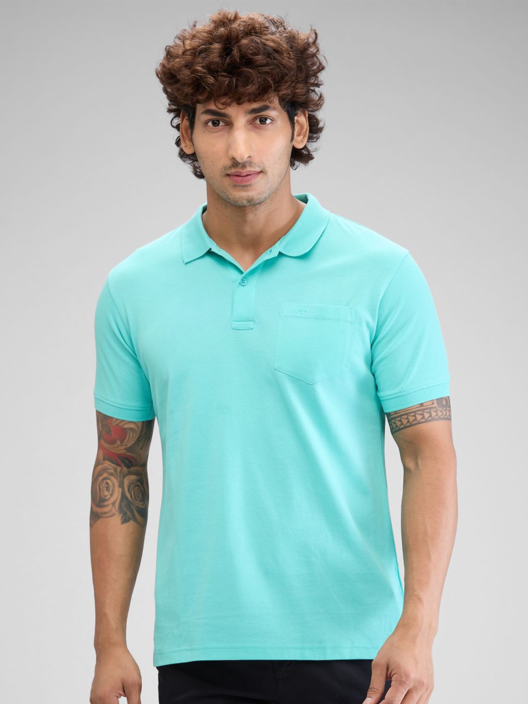 ColorPlus Men Polo Collar Pockets T-shirt, Green