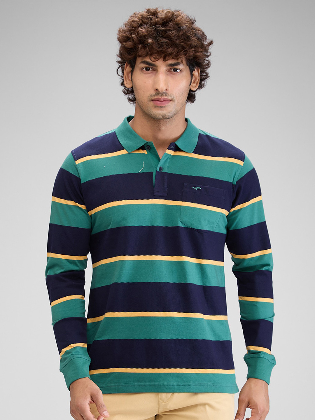 

ColorPlus Men Striped Polo Collar Pockets T-shirt, Green