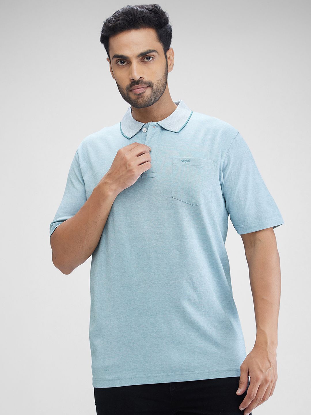 

ColorPlus Men Polo Collar Applique T-shirt, Blue