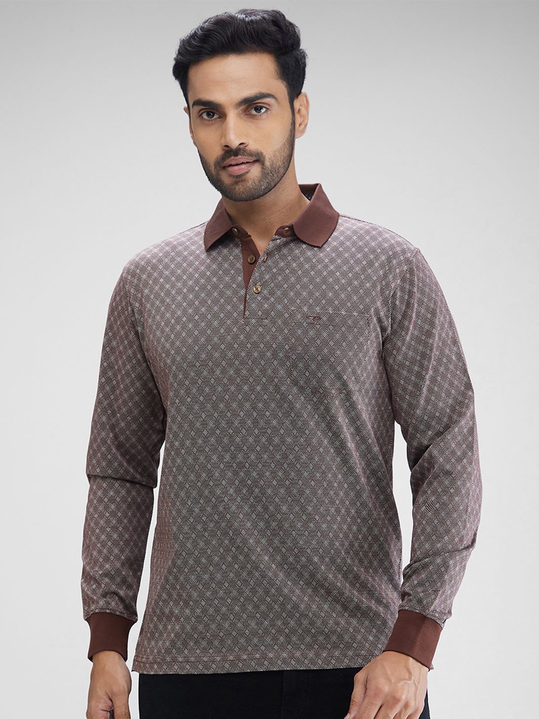 

ColorPlus Men Checked Polo Collar Pockets T-shirt, Brown