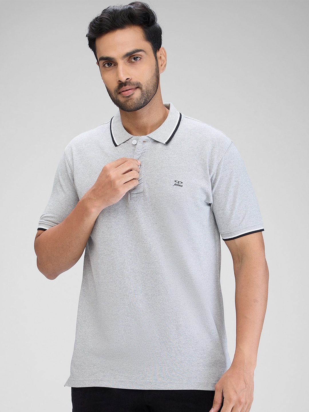 

ColorPlus Men Polo Collar Applique T-shirt, Grey