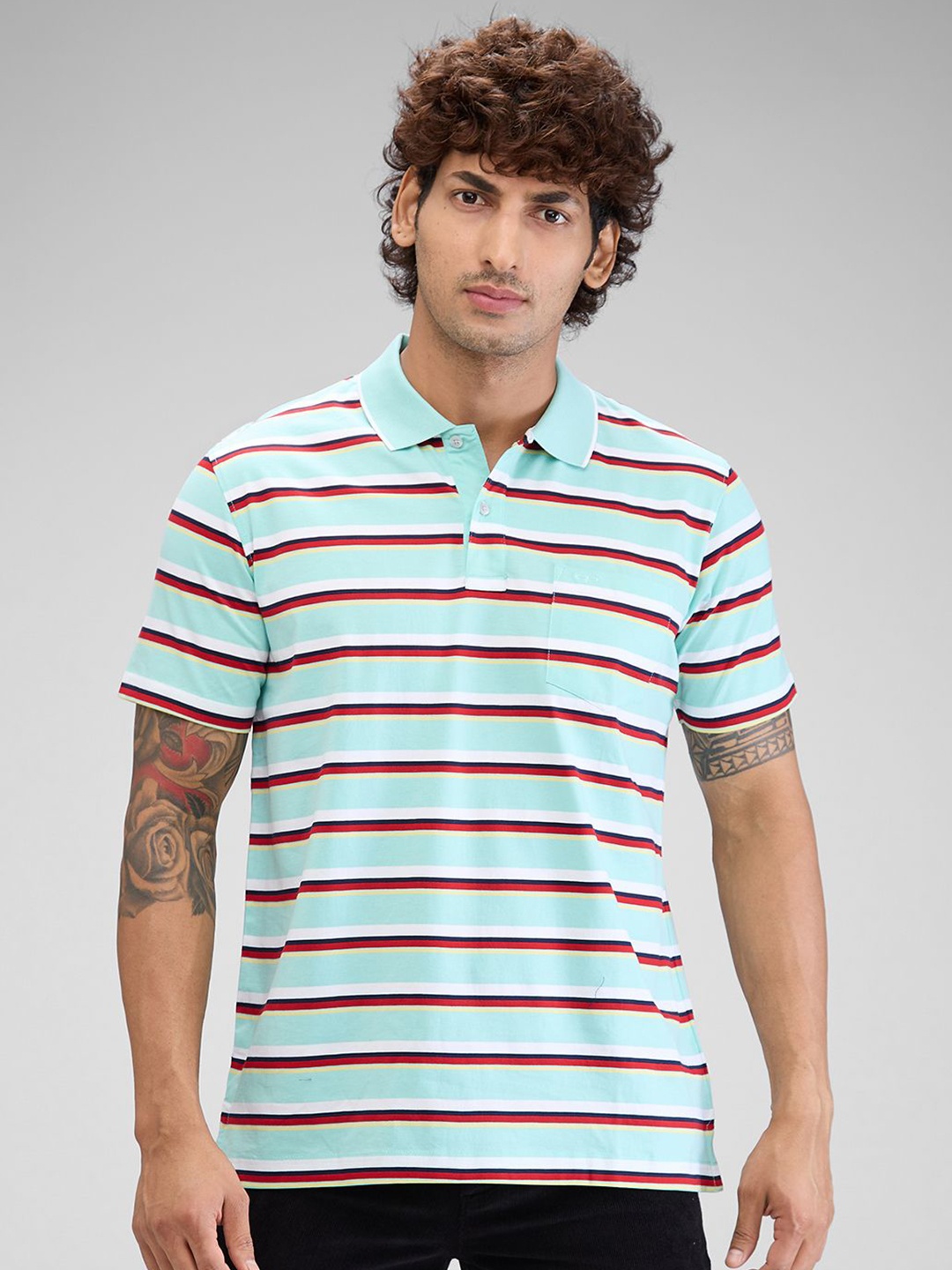

ColorPlus Men Striped Polo Collar Pockets T-shirt, Blue