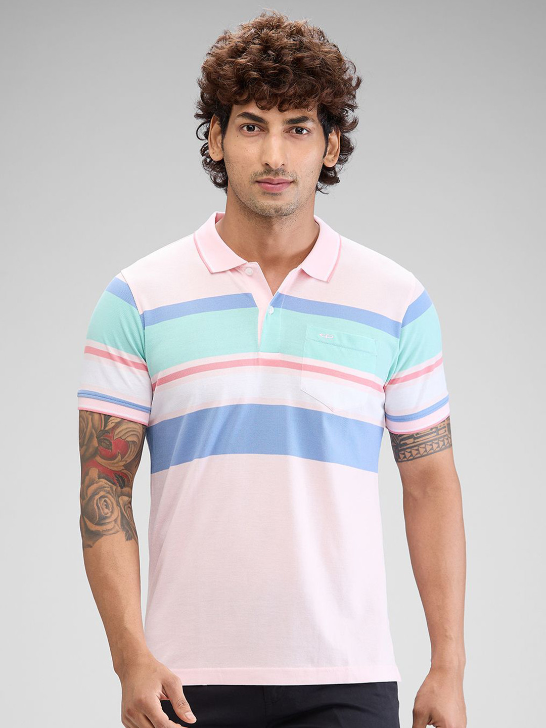 

ColorPlus Men Striped Polo Collar Pockets T-shirt, Red