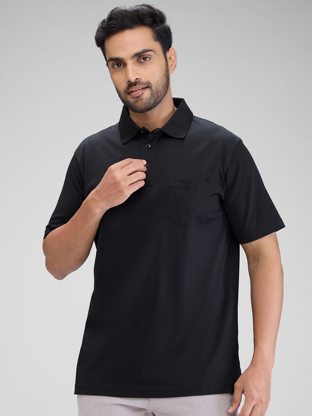 

ColorPlus Men Polo Collar Pockets T-shirt, Black