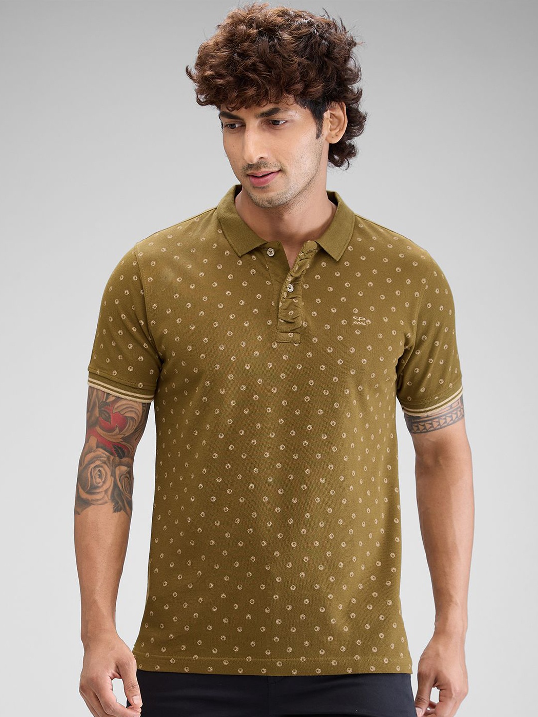 

ColorPlus Men Printed Polo Collar Pockets T-shirt, Green