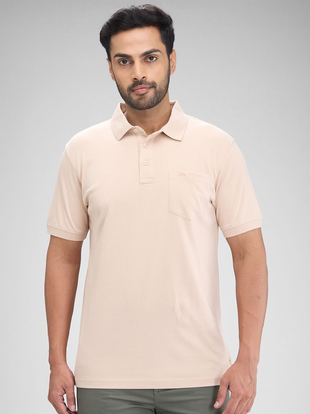

ColorPlus Men Polo Collar Pockets T-shirt, Beige
