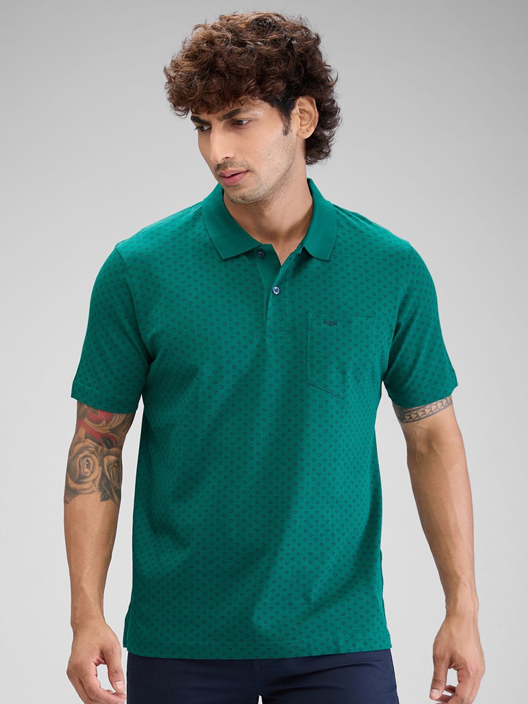 

ColorPlus Men Printed Polo Collar Pockets T-shirt, Green