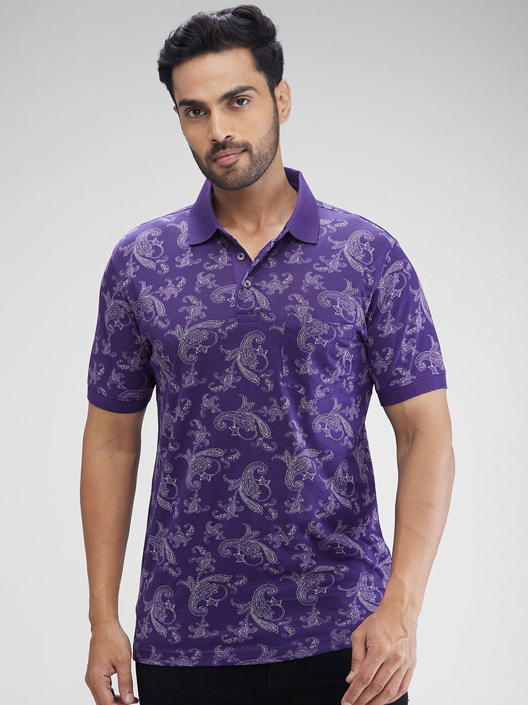

ColorPlus Men Floral Printed Polo Collar Tropical Pockets T-shirt, Blue