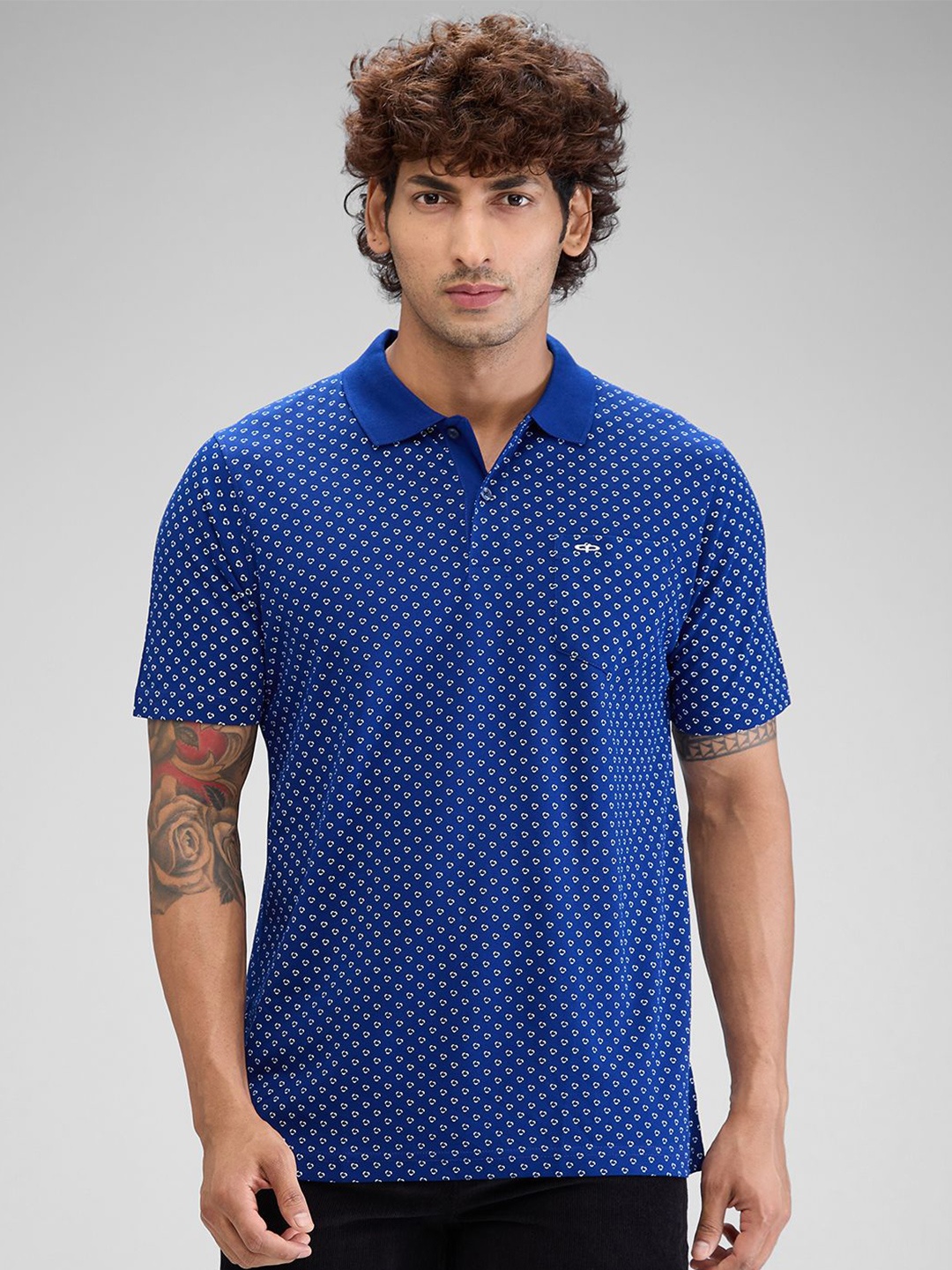 

ColorPlus Men Polka Dot Printed Polo Collar Pockets T-shirt, Blue