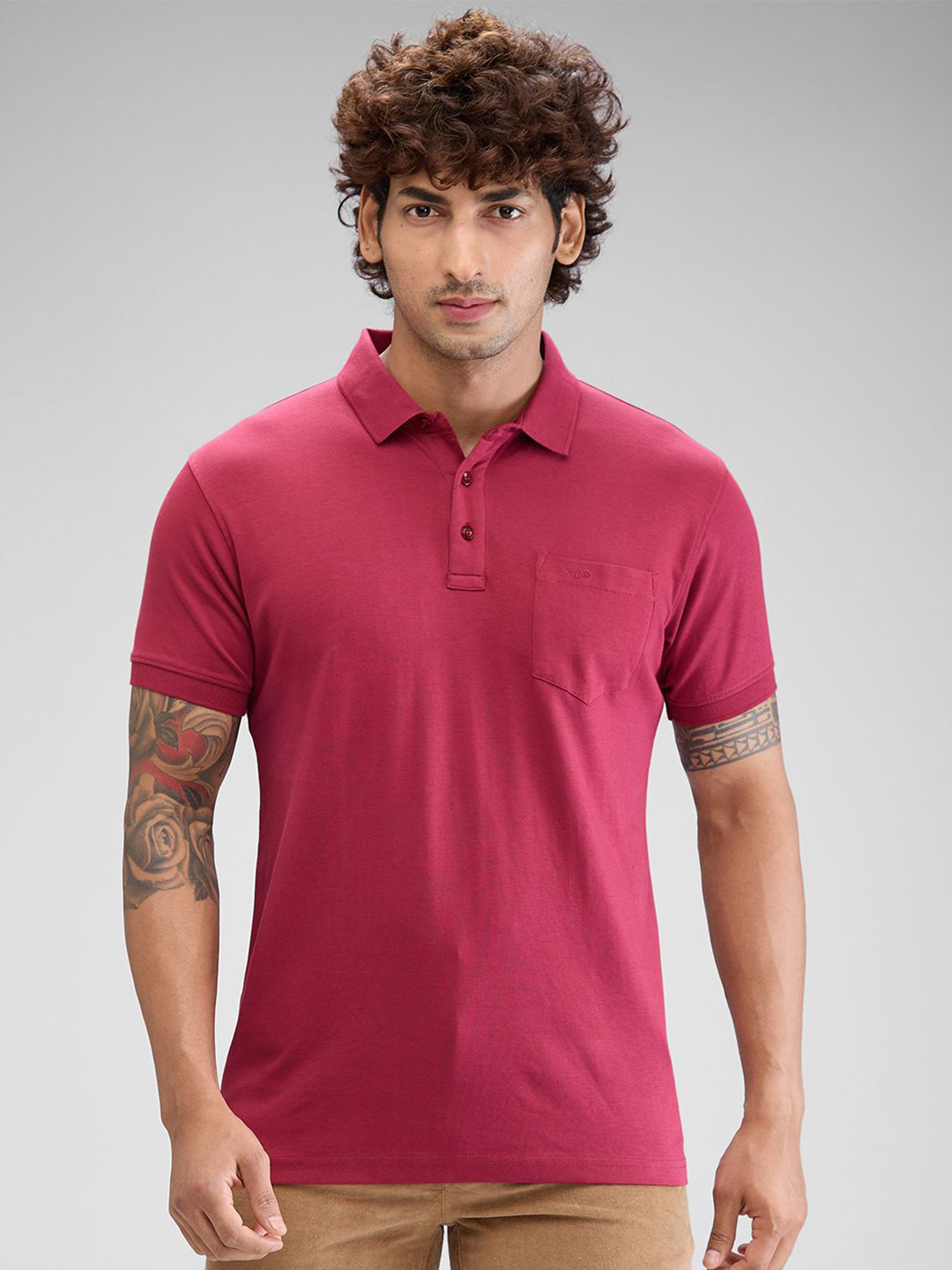 

ColorPlus Men Polo Collar Pockets T-shirt, Maroon