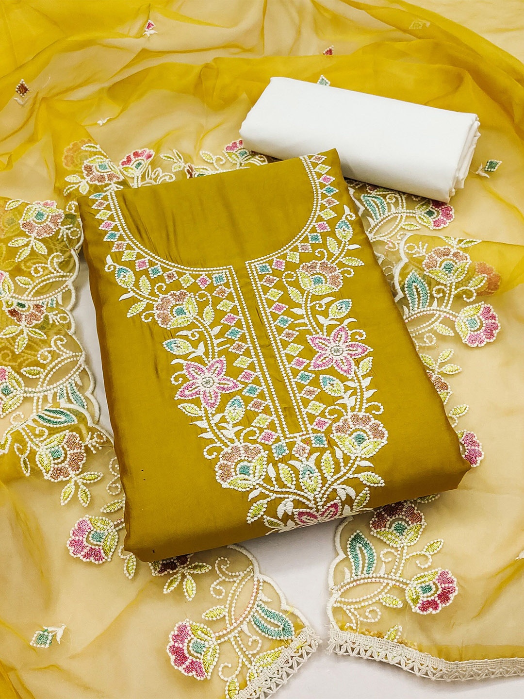 

KIMISHA Embroidered Unstitched Dress Material, Mustard
