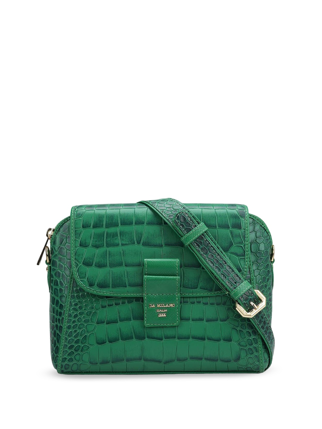 

Da Milano Leather Structured Sling Bag with Quilted, Green