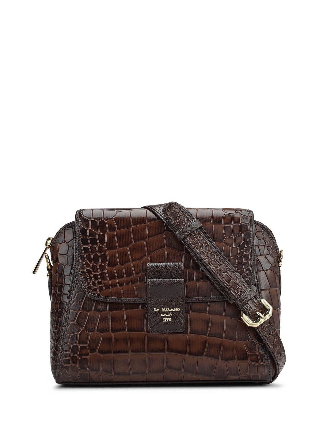 

Da Milano Textured Leather Structured Satchel with Quilted, Brown