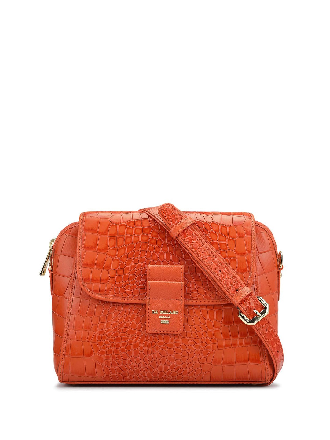 

Da Milano Textured Leather Swagger Sling Bag with Quilted, Orange