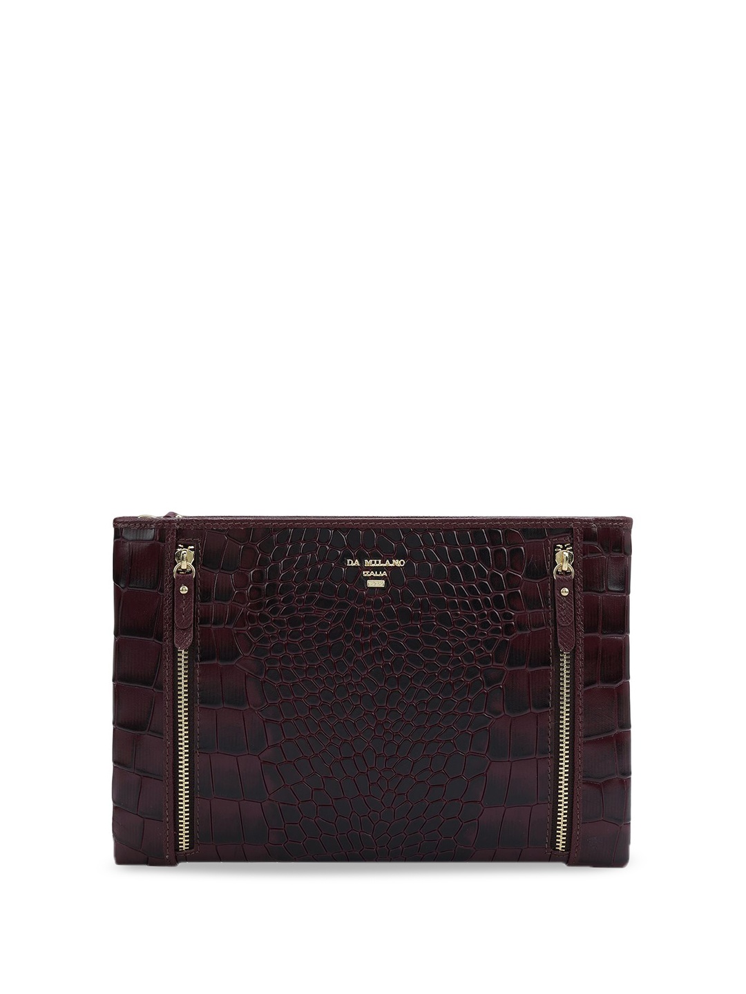 Da Milano Leather Structured Sling Bag with Cut Work, Burgundy