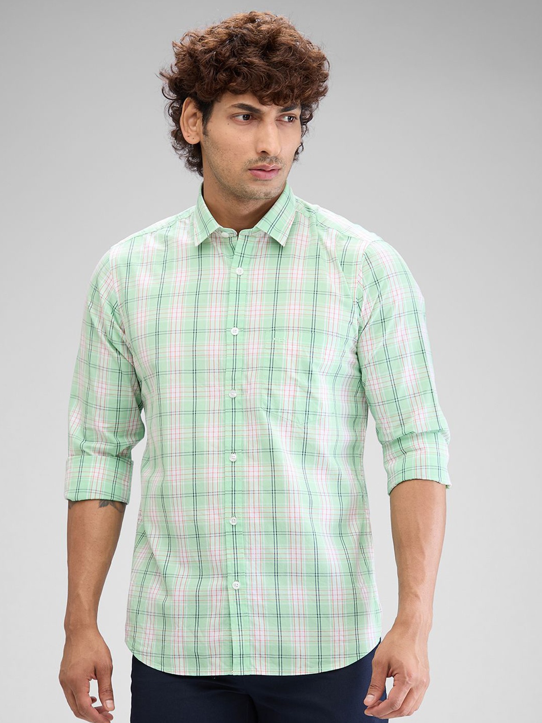 

ColorPlus Men Tailored Fit Tartan Checks Opaque Checked Casual Shirt, Green