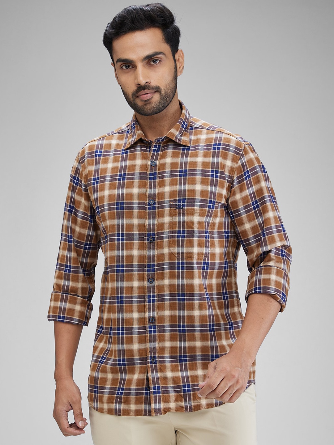 

ColorPlus Men Tailored Fit Tartan Checks Opaque Checked Casual Shirt, Brown