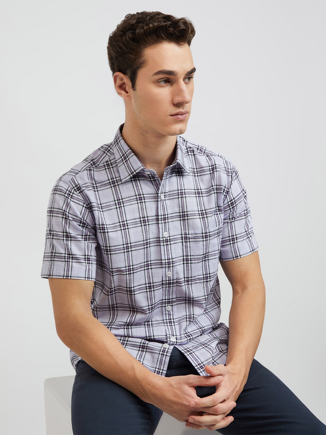 

ColorPlus Men Tartan Checks Opaque Checked Casual Shirt, Violet