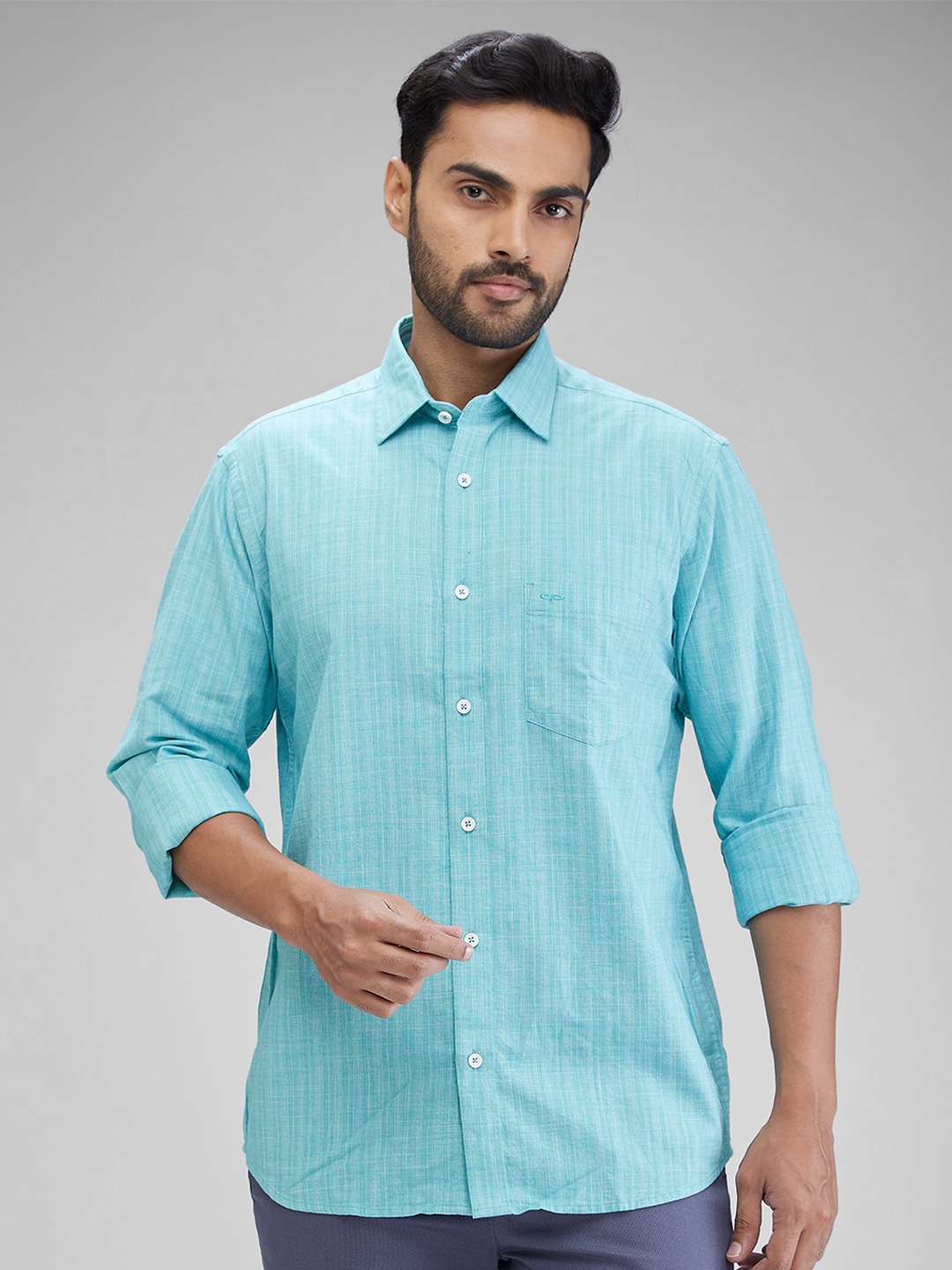 

ColorPlus Men Tailored Fit Grid Tattersall Checks Opaque Checked Casual Shirt, Green