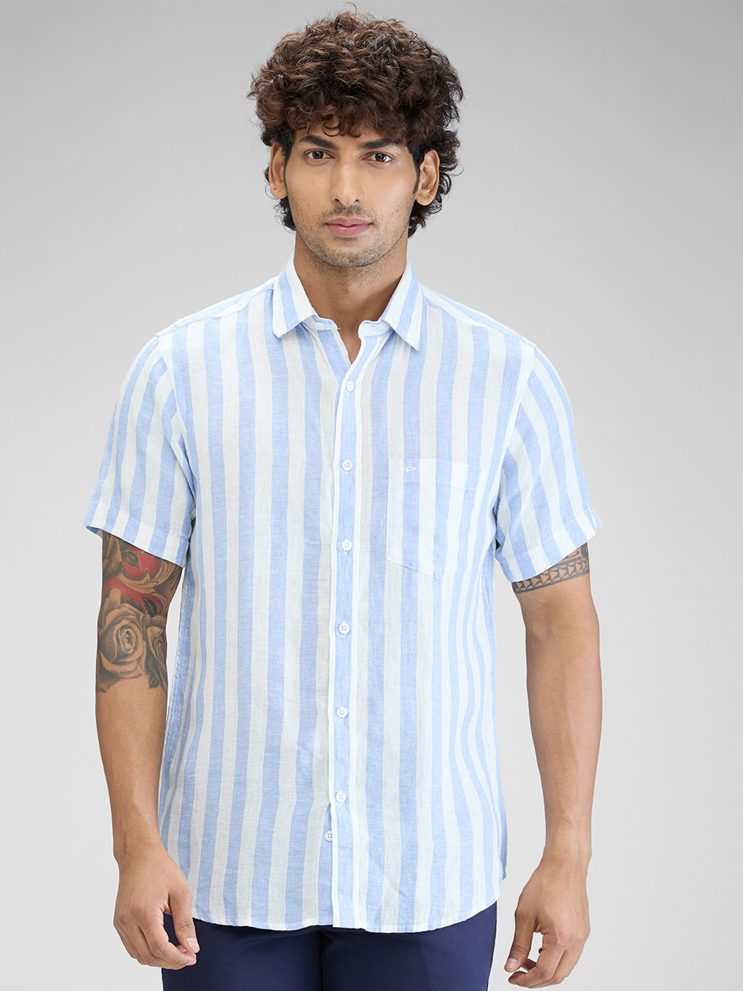 

ColorPlus Men Tailored Fit Opaque Striped Casual Shirt, Blue