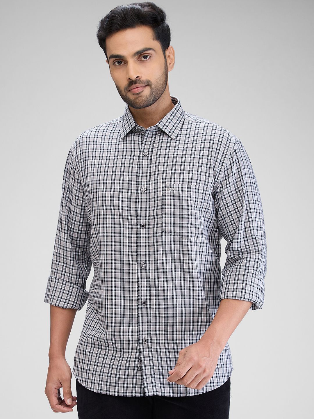 

ColorPlus Men Tailored Fit Tartan Checks Opaque Checked Casual Shirt, Grey