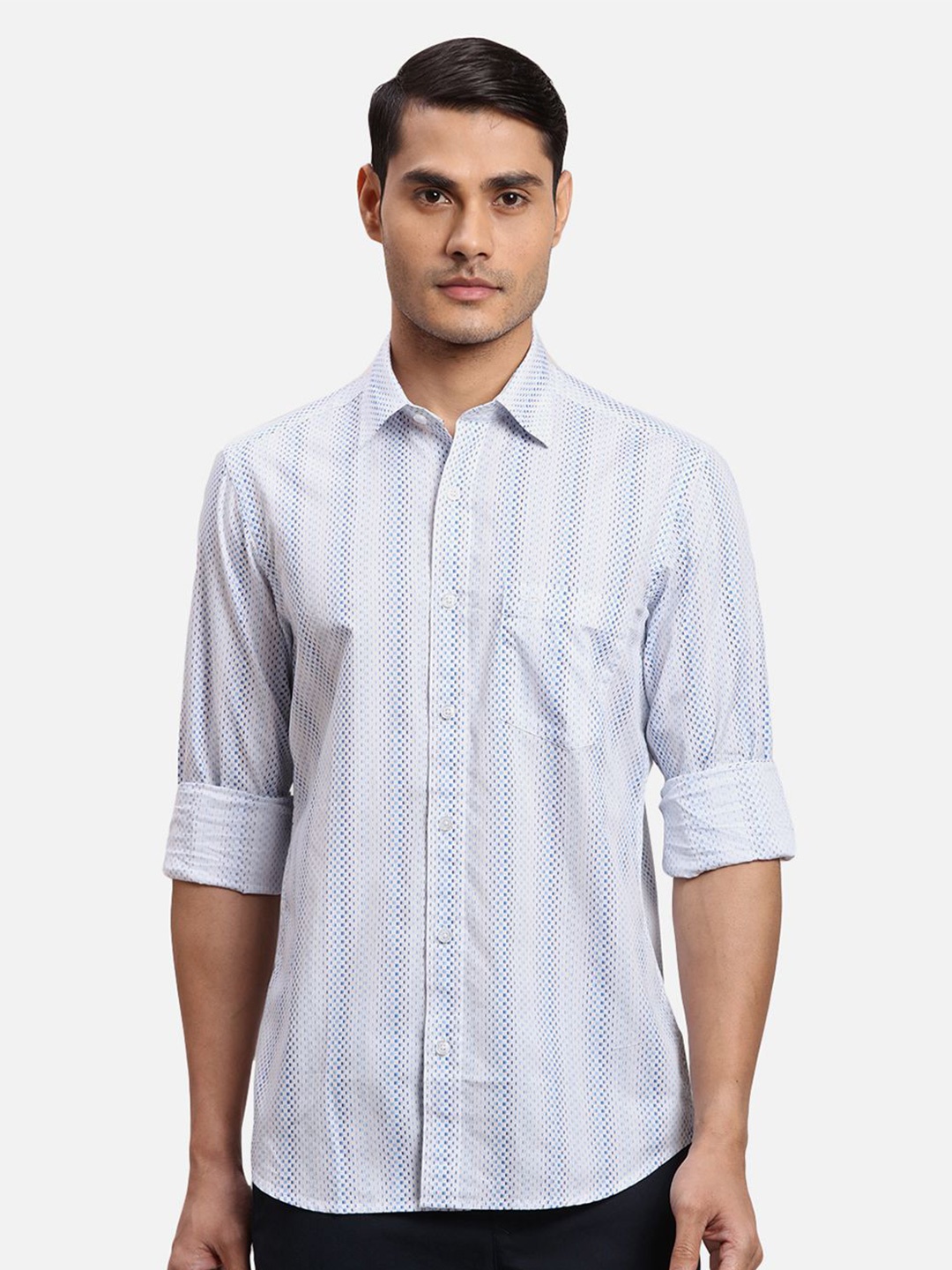 

ColorPlus Men Opaque Striped Casual Shirt, White