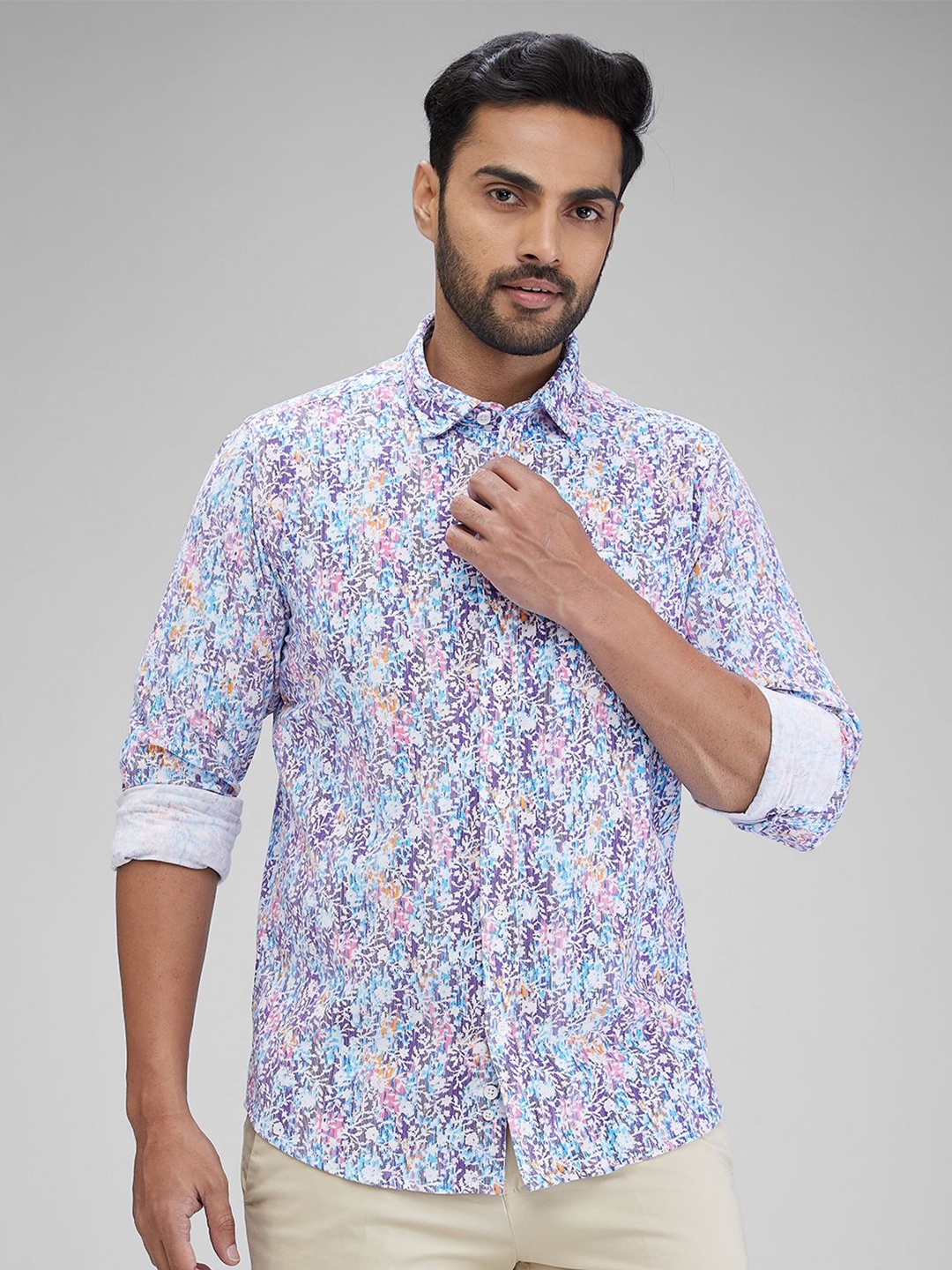 

ColorPlus Men Slim Fit Floral Opaque Printed Casual Shirt, Blue