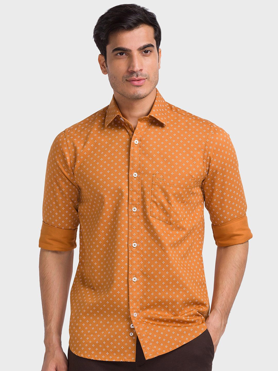 

ColorPlus Men Tailored Fit Opaque Printed Casual Shirt, Brown