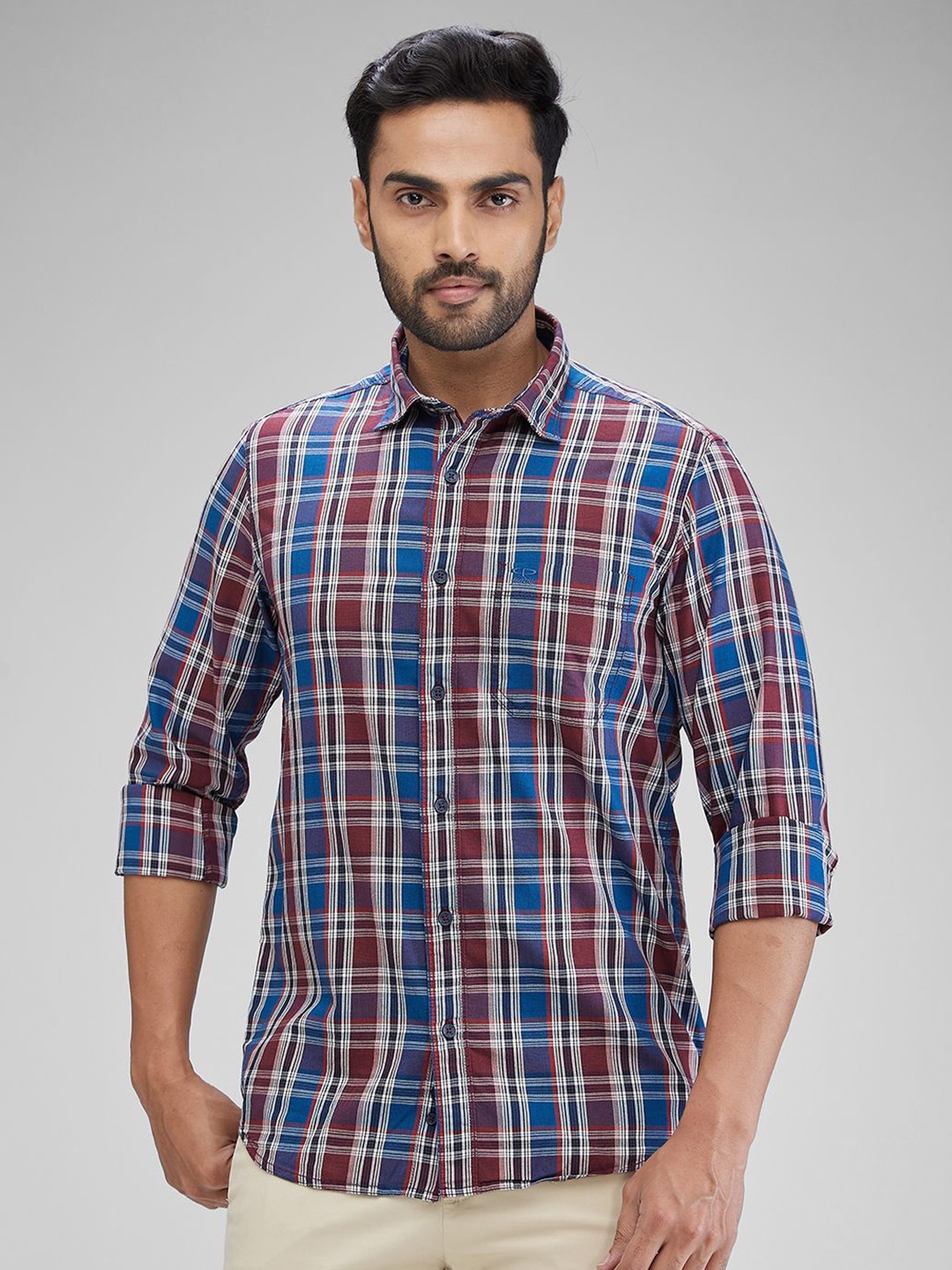 

ColorPlus Men Slim Fit Tartan Checks Opaque Checked Casual Shirt, Blue