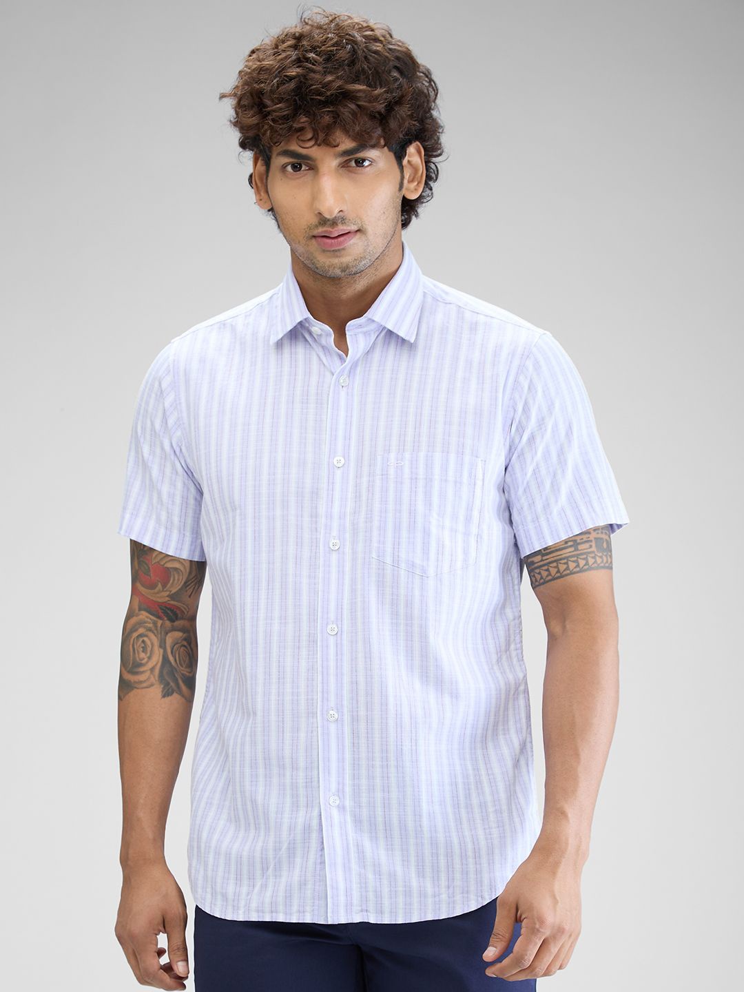 

ColorPlus Men Opaque Striped Casual Shirt, Violet