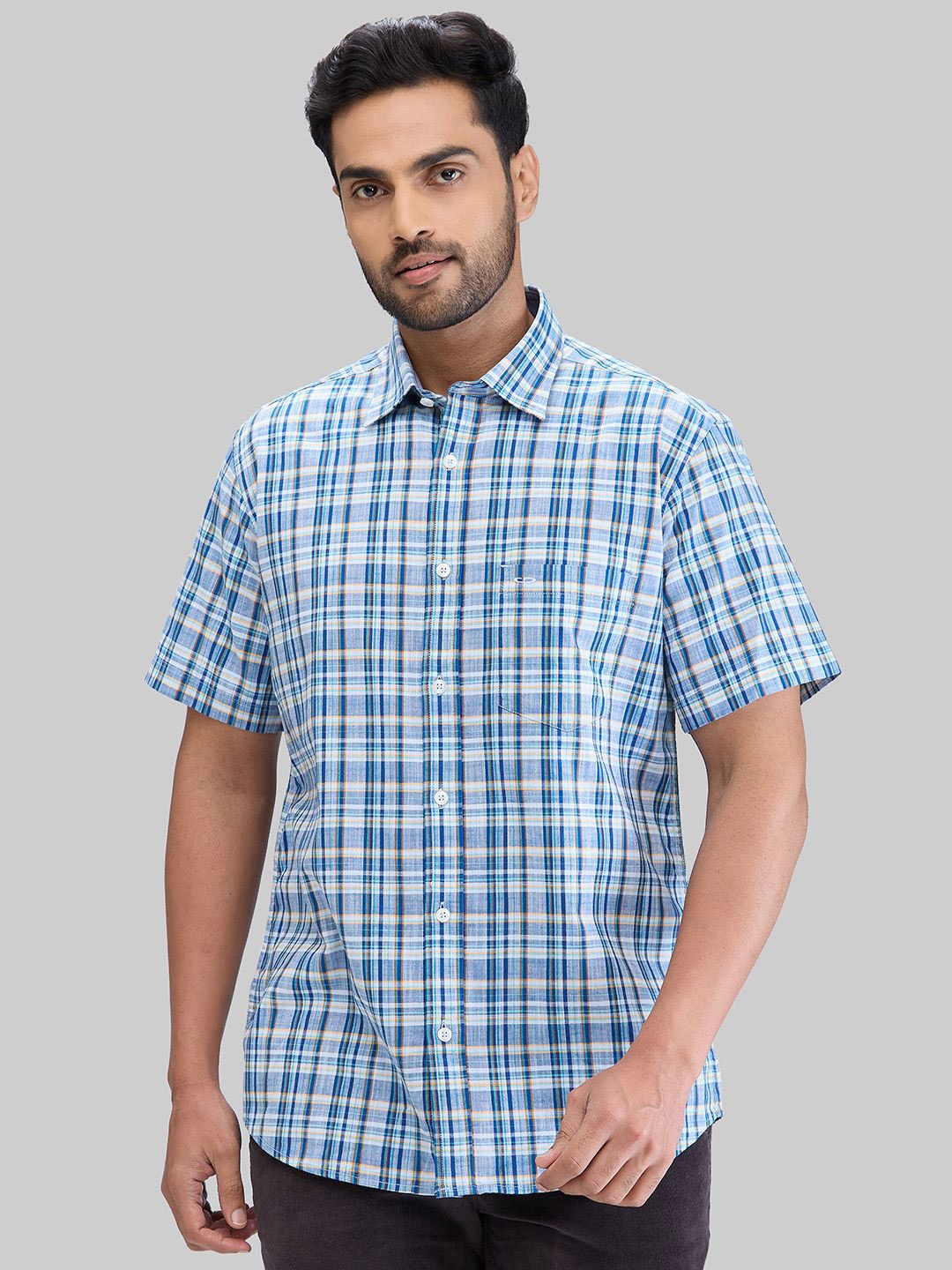 

ColorPlus Men Tailored Fit Opaque Checked Casual Shirt, Blue