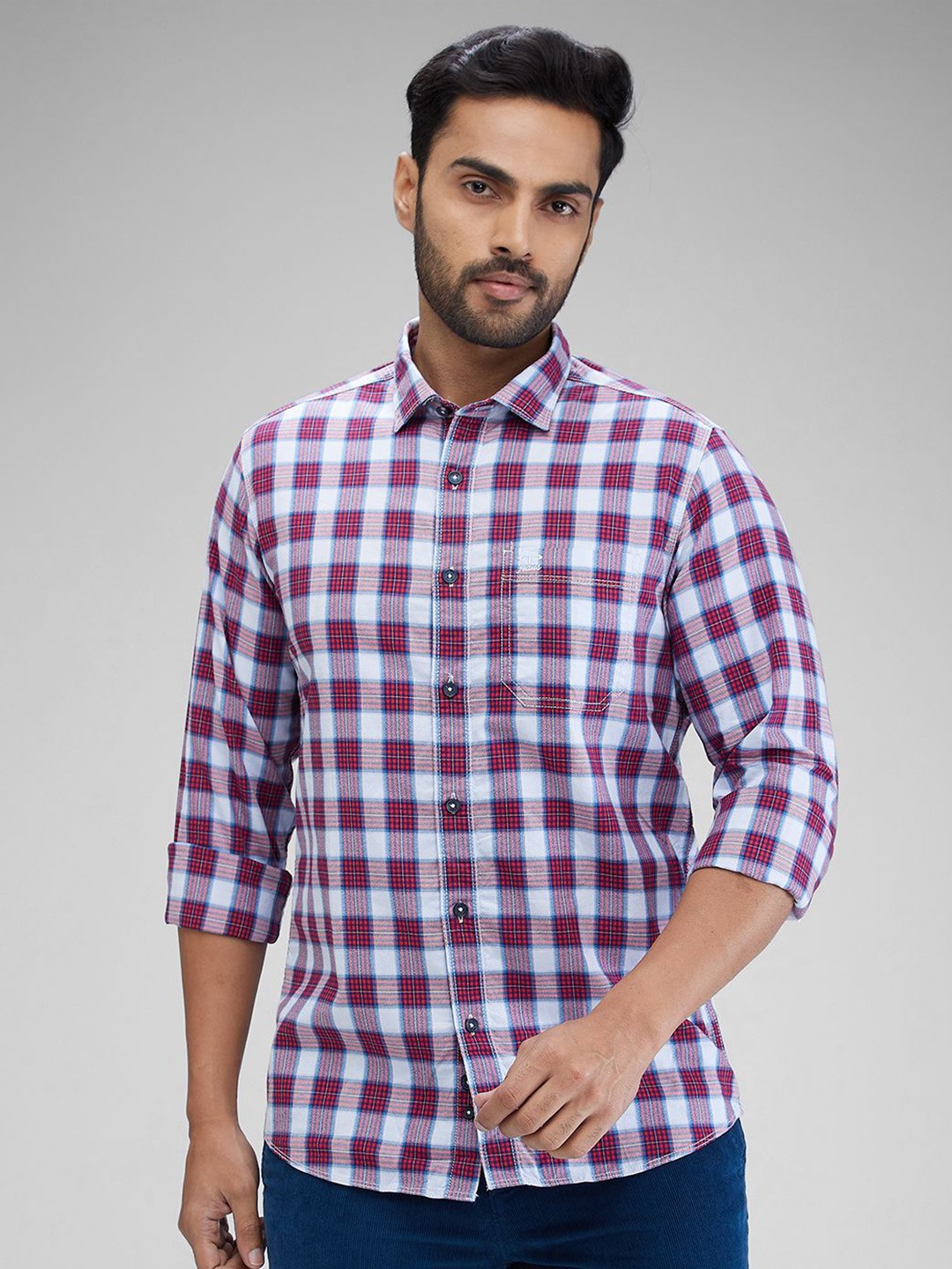 

ColorPlus Men Contemporary Tartan Checks Opaque Checked Casual Shirt, Red
