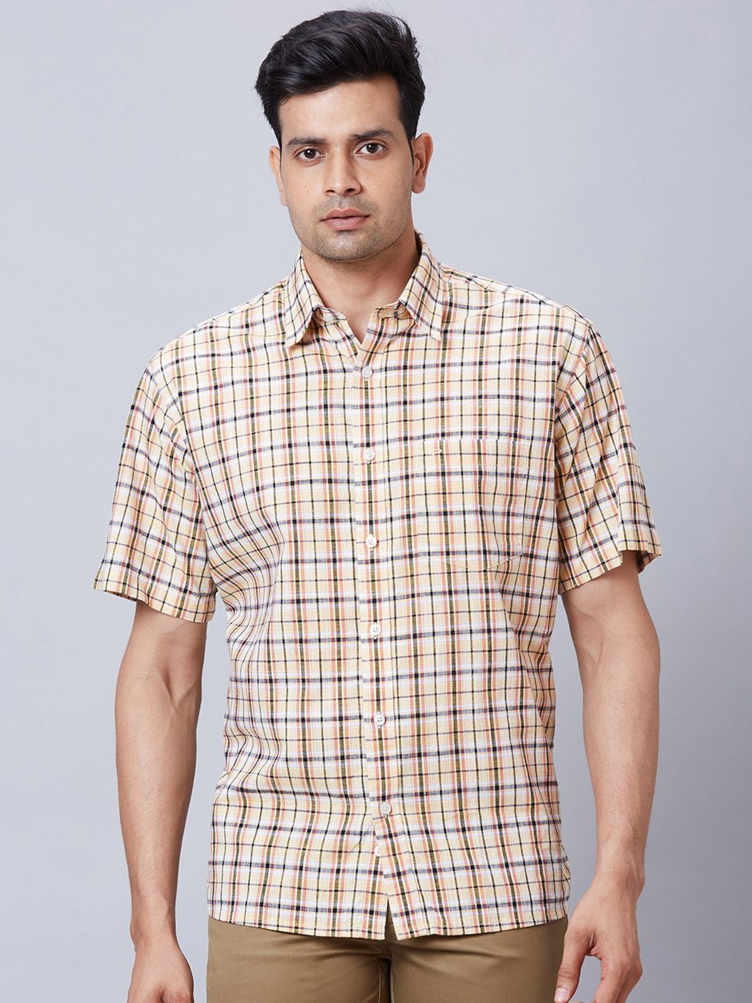 

ColorPlus Men Comfort Opaque Checked Casual Shirt, Yellow