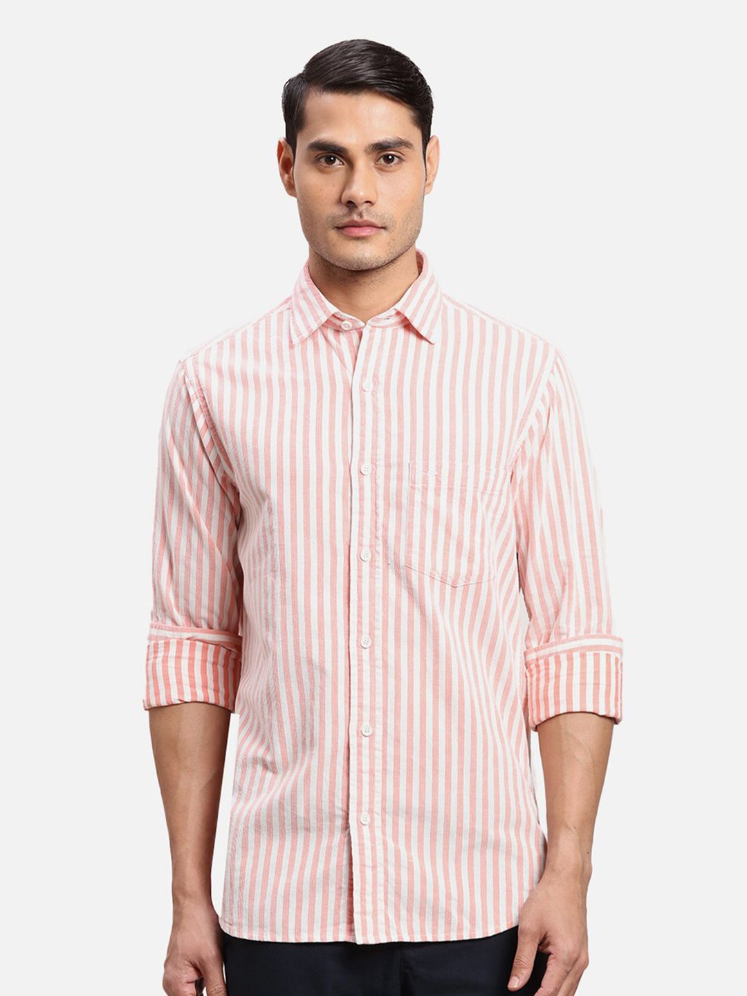 

ColorPlus Men Opaque Striped Casual Shirt, Orange