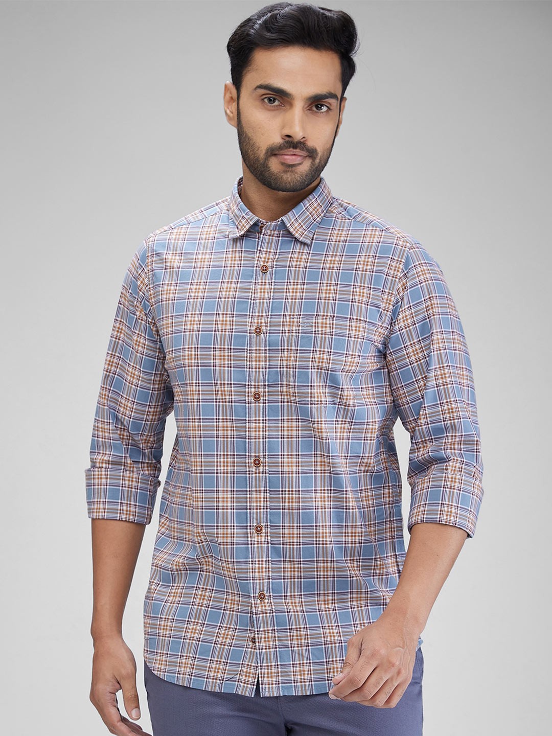 

ColorPlus Men Slim Fit Tartan Checks Opaque Checked Casual Shirt, Grey