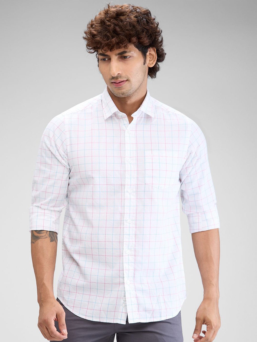 

ColorPlus Men Contemporary Tartan Checks Opaque Checked Casual Shirt, White