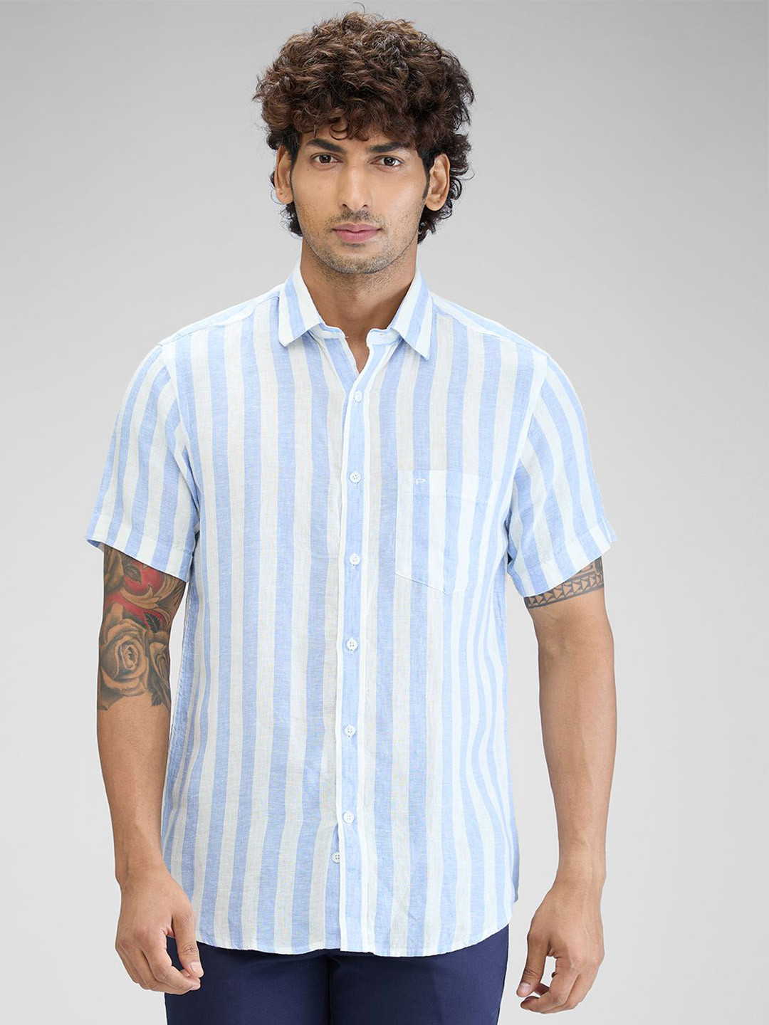 

ColorPlus Men Tailored Fit Opaque Striped Casual Shirt, Blue